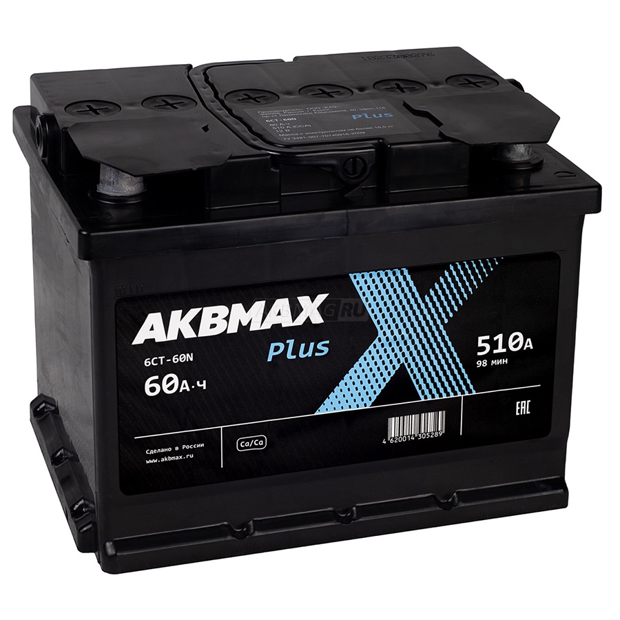 Аккумулятор автомобильный AKBMAX PLUS 60L 510 А прям. пол. 60 Ач (6СТ60N)